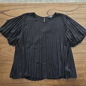 Express Black Pleated Short Sleeve Blouse